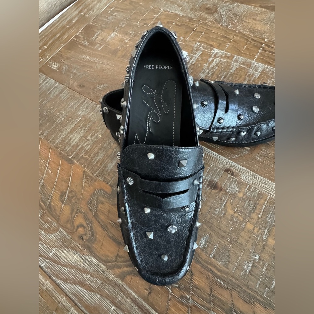 New Free People Suki Studded Black Loafers, Size 10